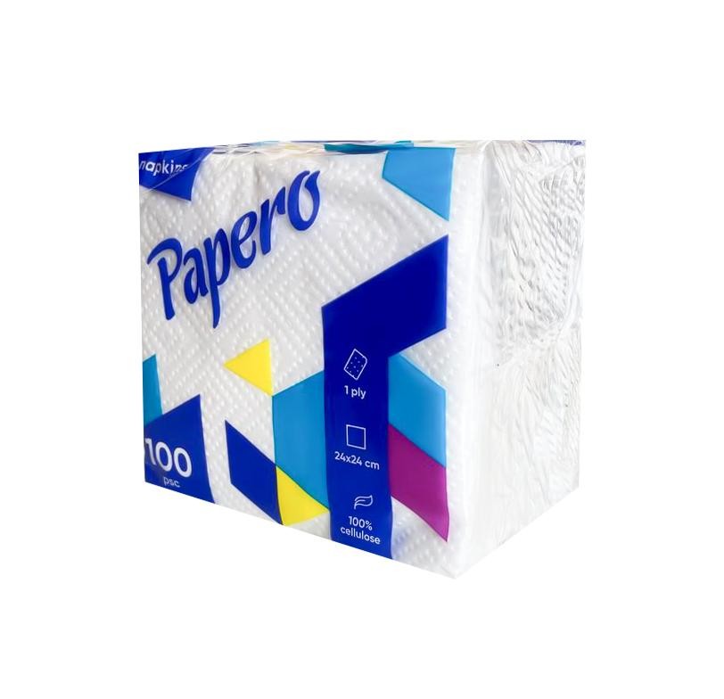 Серветки паперові "Papero" 1 ш. 240х240 мм 100 арк. білі